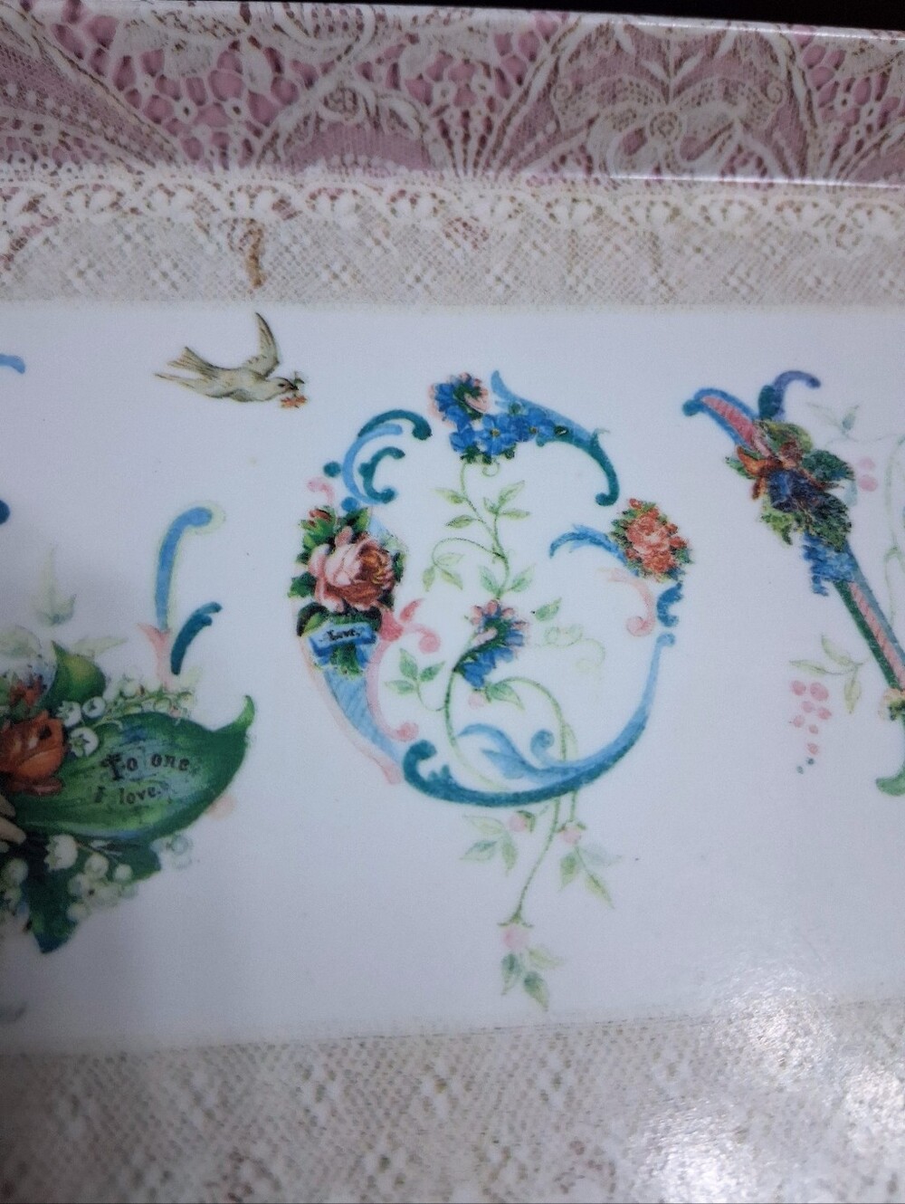 Vintage Style Victorian / Edwardian LOVE Trinket Dish Jewelry Tray - Picture 5 of 14